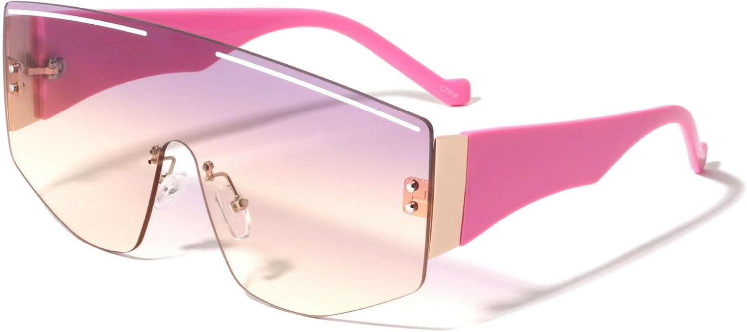 

Спортивные солнцезащитные очки Dweebzilla Futuristic Rimless XL Oversized One Piece Shield Lens без оправы, увеличенного размера, цельной конструкции, Pink & Gold Frame - Pink Gradient Lens