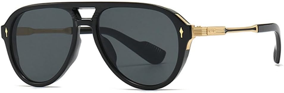 

Мужские солнцезащитные очки в стиле ретро с двойной перемычкой, модные солнцезащитные очки с защитой от УФ-излучения UV400, трендовые женские солнцезащитные очки с заклепками, роскошные солнцезащитные очки HHZZYVY, Black Gray