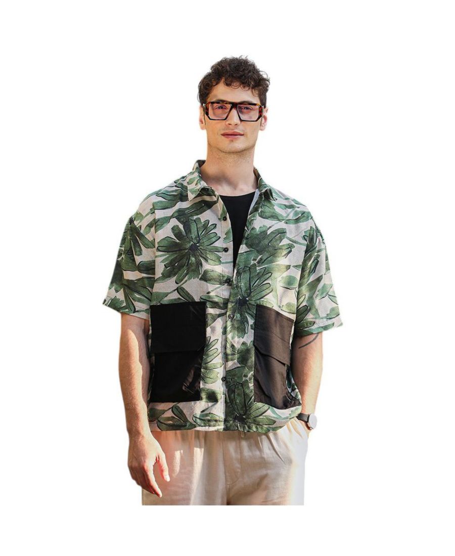 

Мужская рубашка оверсайз цвета "джунгли" и слоновой кости с цветочным рисунком Campus Sutra, White