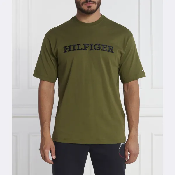 

Футболка свободного кроя с монотипией и вышивкой Tommy Hilfiger, хаки