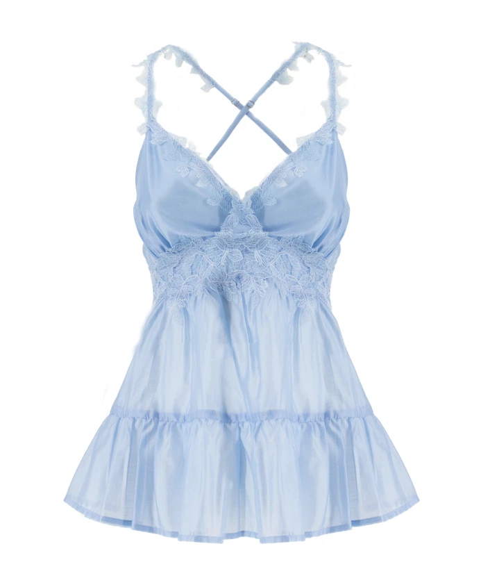 

Кружевной топ с цветочным принтом и перекрещивающимися бретелями Ermanno Scervino, синий