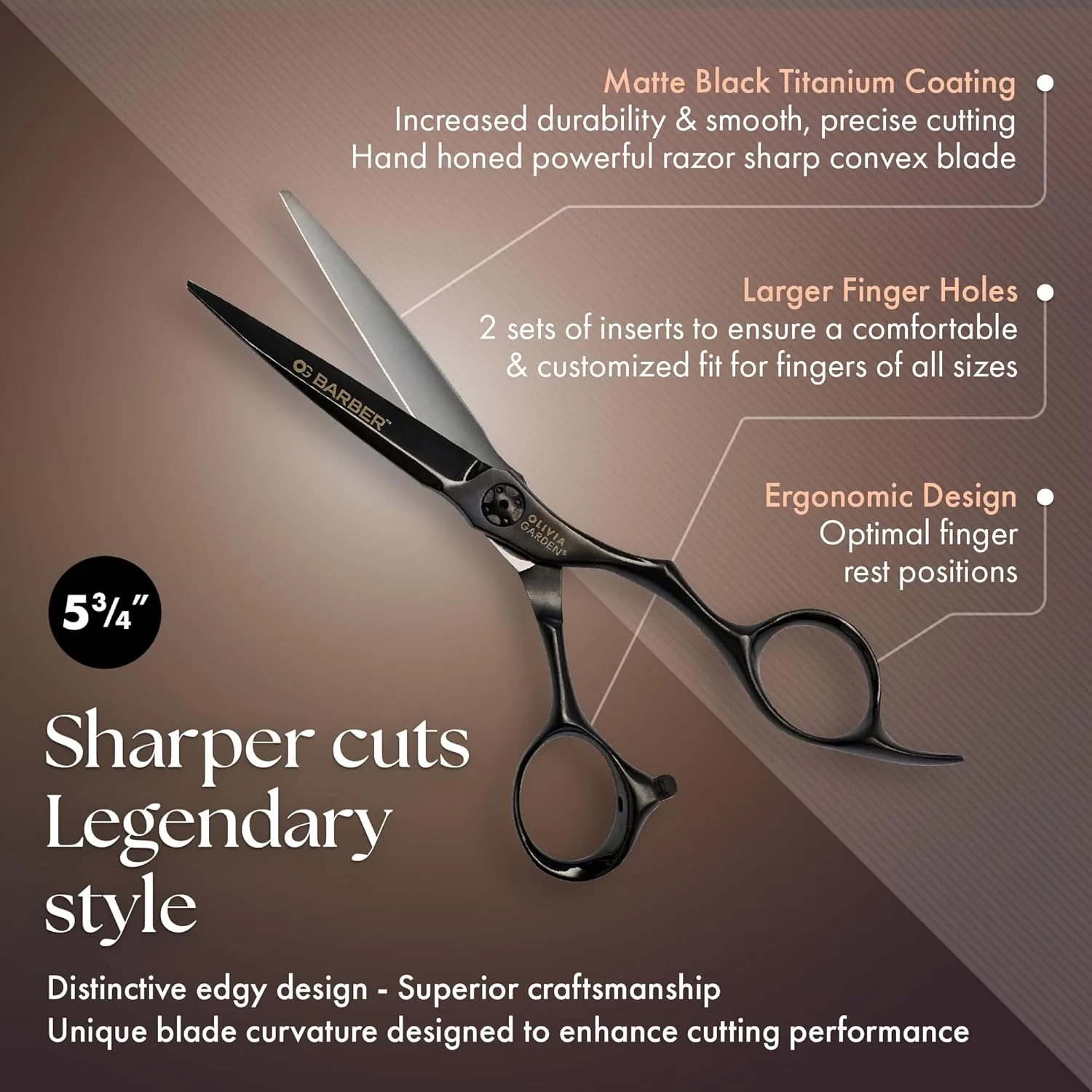 Набор для начинающих парикмахеров Olivia Garden Barber Shears Intro Kit включает профессиональные ножницы для стрижки волос, филировочную машинку, футляр и аксессуары. 14,6 см — фото 3