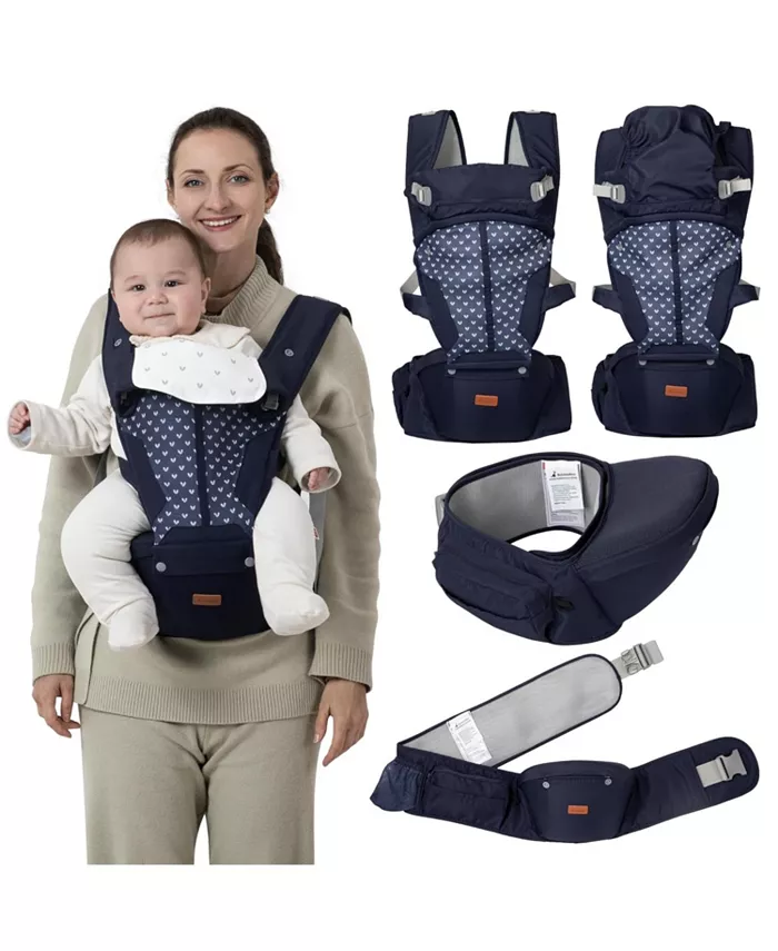 

Детский рюкзак-переноска 6-в-1 с поясным сиденьем, удобный и регулируемый, Navy Hearts Babbleroo, синий