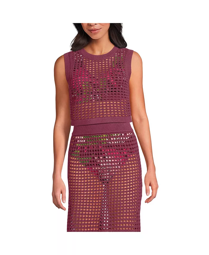 

Женский топ без рукавов из хлопка и вискозы с открытым воротом Lands' End, красный