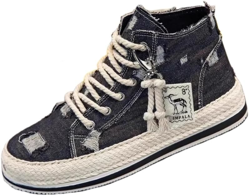 

Мужские повседневные высокие кроссовки, толстая подошва, противоскользящие спортивные кроссовки для скейтбординга, джинсовая ткань, для активного отдыха Clolinde, черный