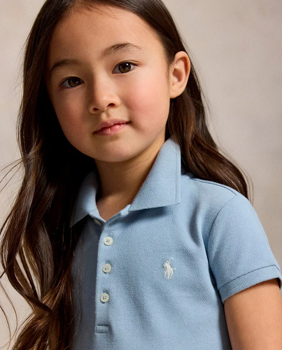 Девочковое платье в стиле поло из эластичного пике Polo Ralph Lauren, индиго — фото 3