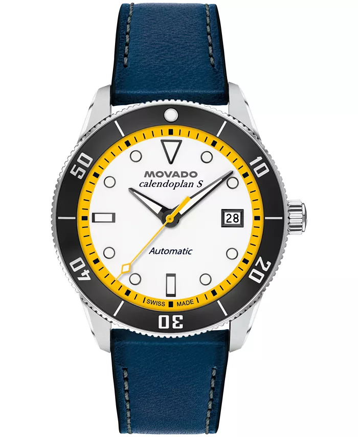 

Мужские часы Calendoplan S Swiss Automatic с синим кожаным ремешком, 40 мм Movado