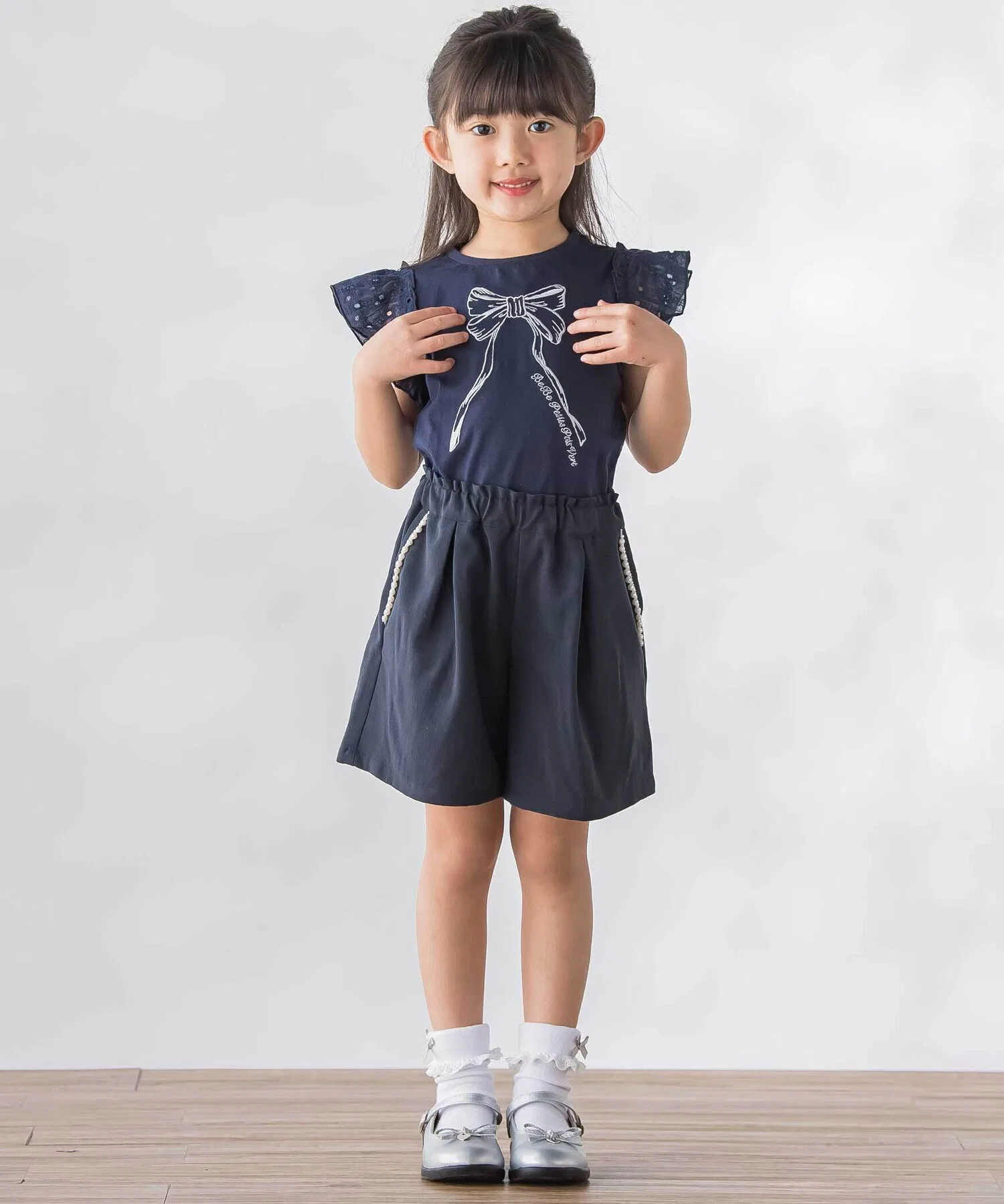 Детские кюлоты BeBe Petits Pois Vert с жемчужной лентой красные — фото 4