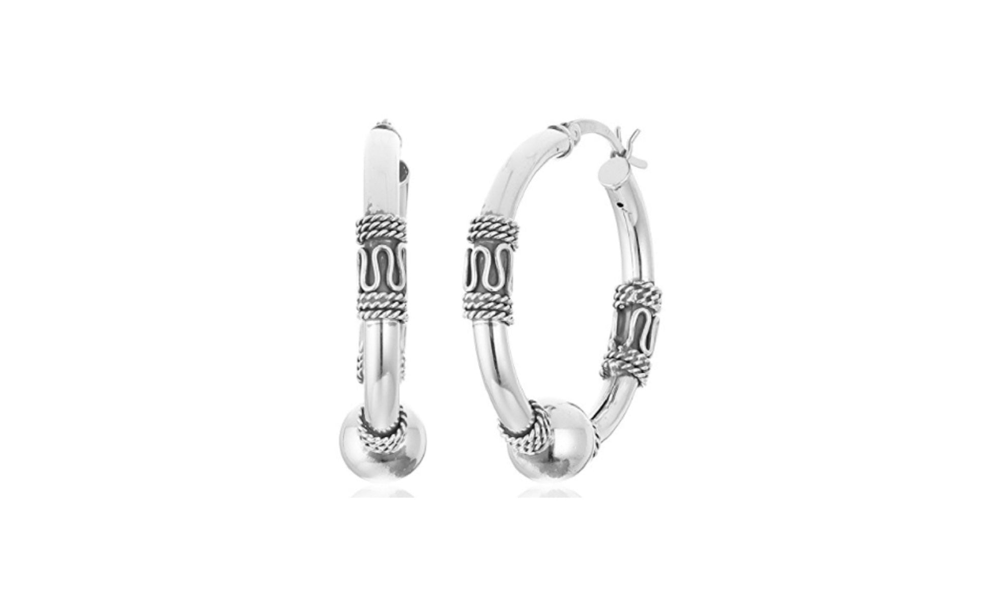 

Серьги-кольца из стерлингового серебра с балийским бисером Maxcolor, серебряный