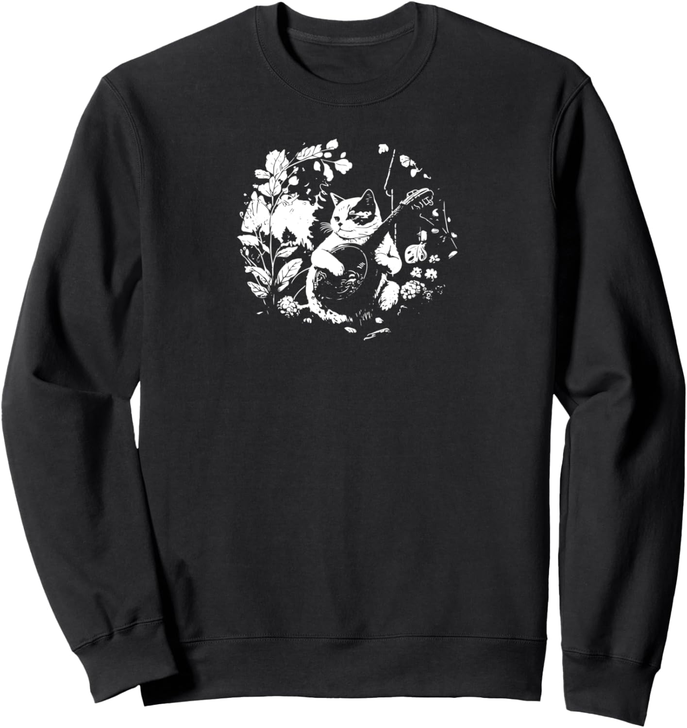 

Стиль коттеджкор, толстовка с изображением пухлого кота, играющего на банджо в кемпинге Funny Cat Shirt Retro Tell Your Cat I Said Pspsps, черный