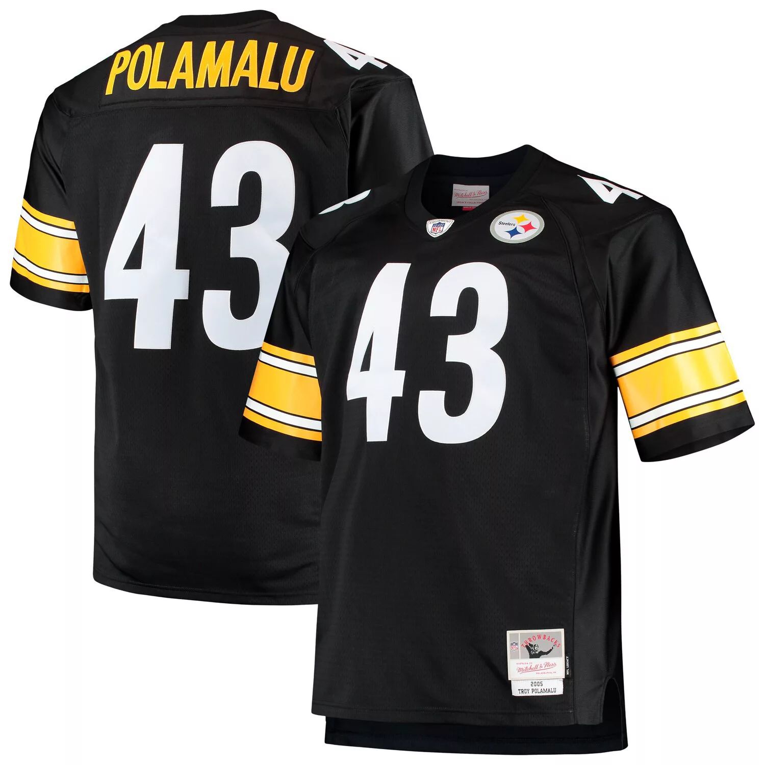 

Мужская футболка Mitchell & Ness Troy Polamalu Black Pittsburgh Steelers Big & Tall 2005, реплика вышедшего на пенсию игрока