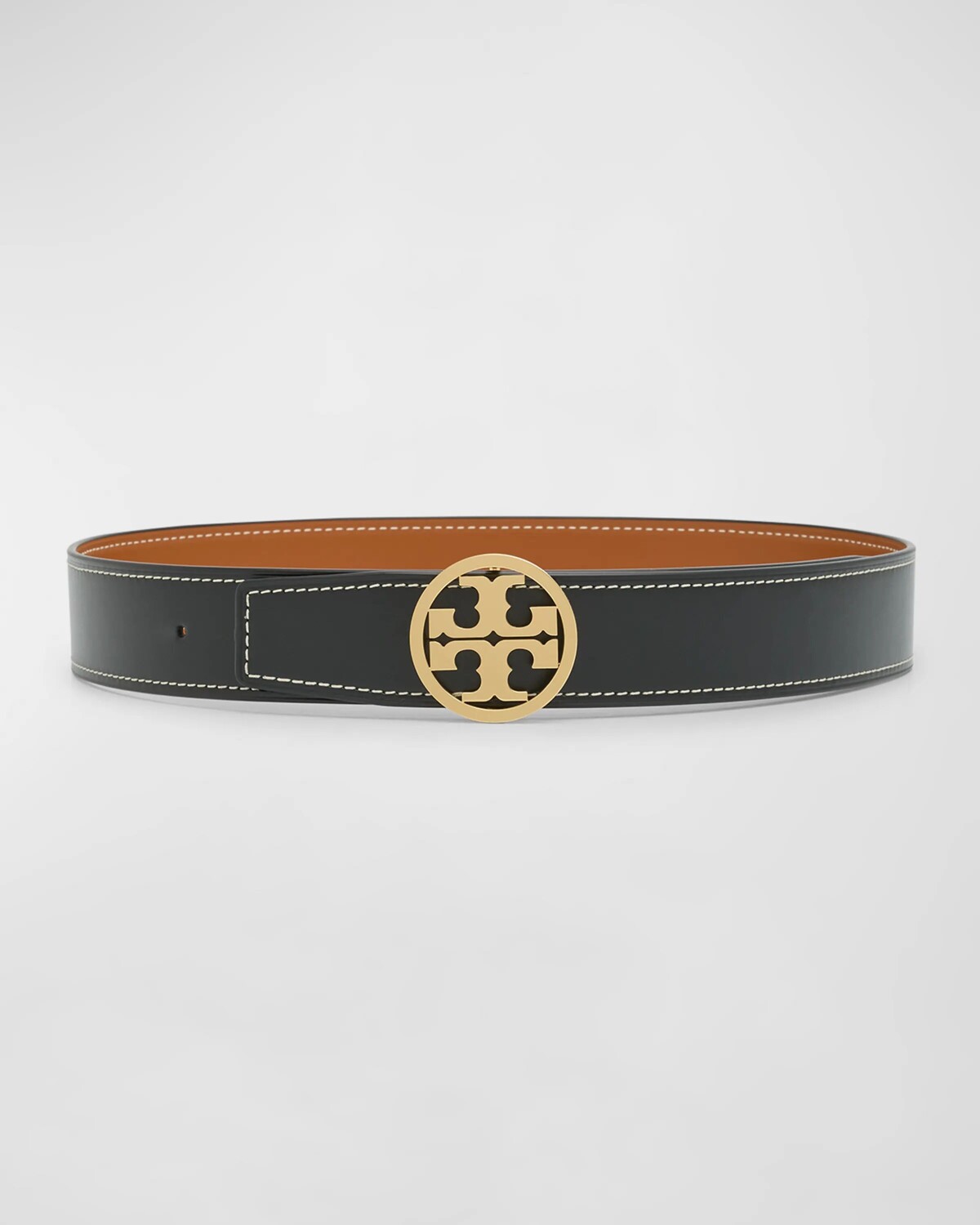 

Двусторонний ремень Miller из гладкой кожи Tory Burch, цвет Black Whiskey Gold