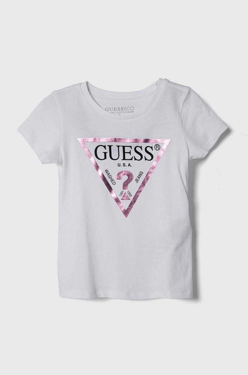 

Детская хлопковая футболка Guess, белый