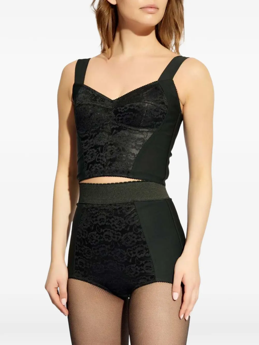 Укороченный бюстье с кружевной отделкой Dolce & Gabbana, черный — фото 3