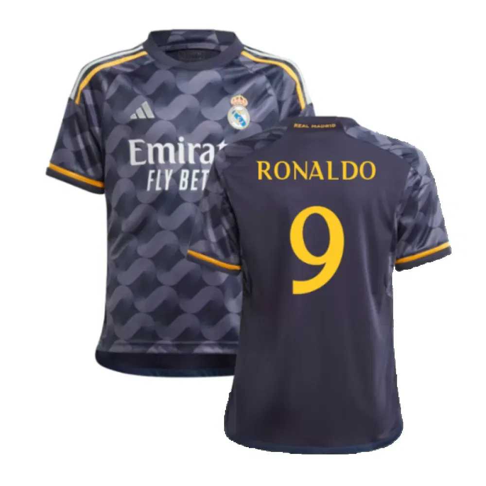 Футбольная форма Реал Мадрид 2023/24 выездная детская с Роналду 9 Real Madrid, темно-синий