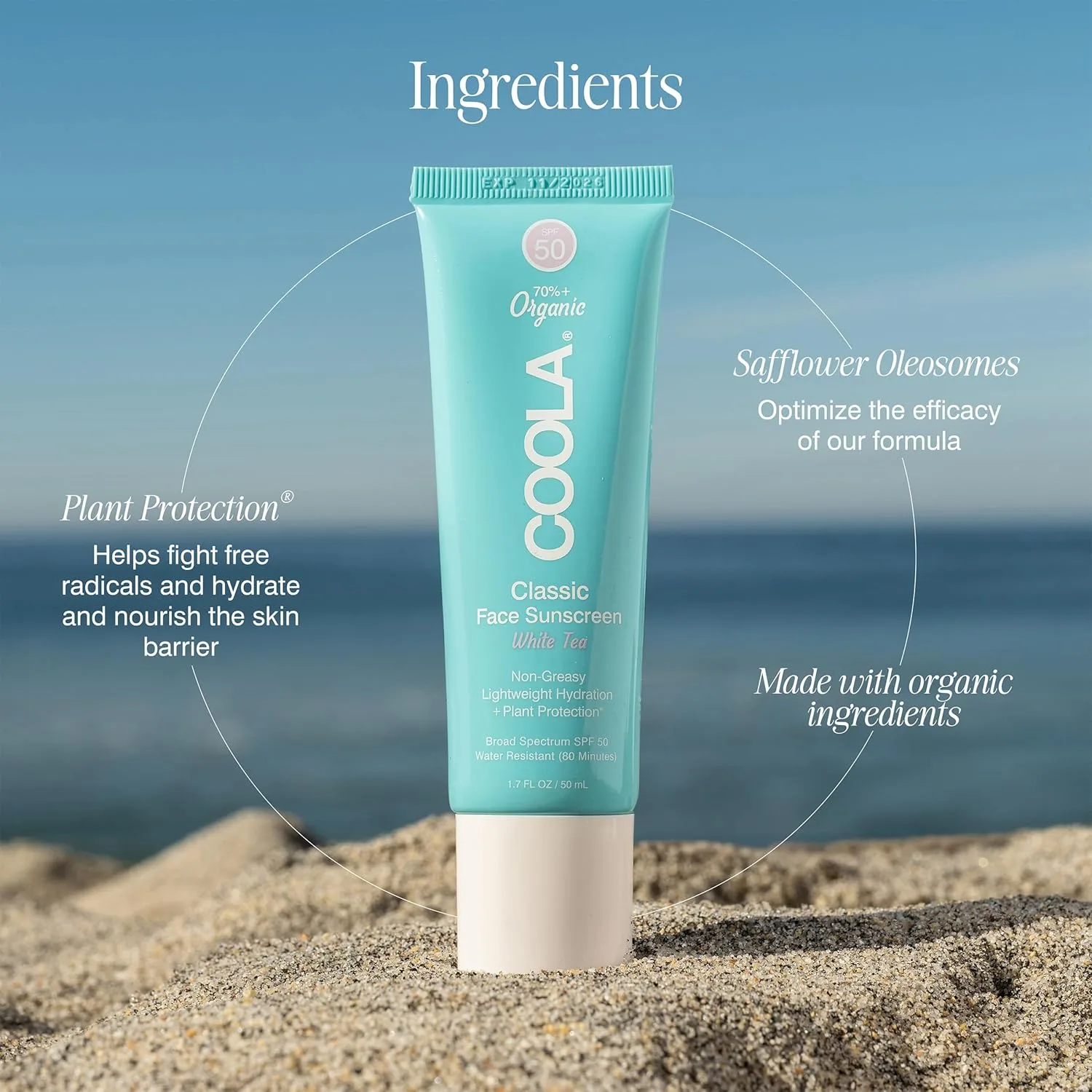 COOLA Органический солнцезащитный лосьон для лица SPF 50, протестирован дерматологами, обеспечивает ежедневную защиту кожи, подходит для веганов, не содержит глютена и отдушек., 1.7 FL OZ — фото 4