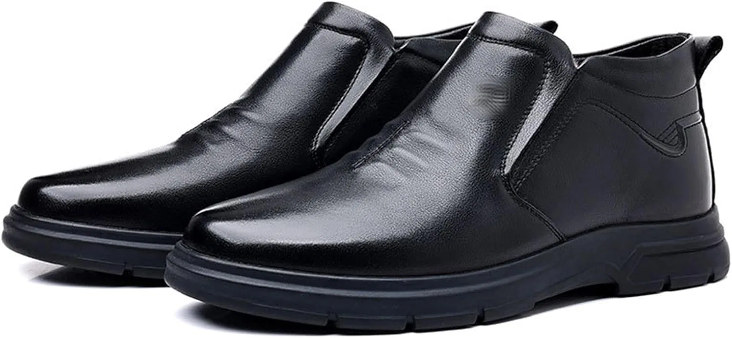Полуботинки зимние кожаные с мехом, Loafers & Slip-Ons, Black MANYUBEI