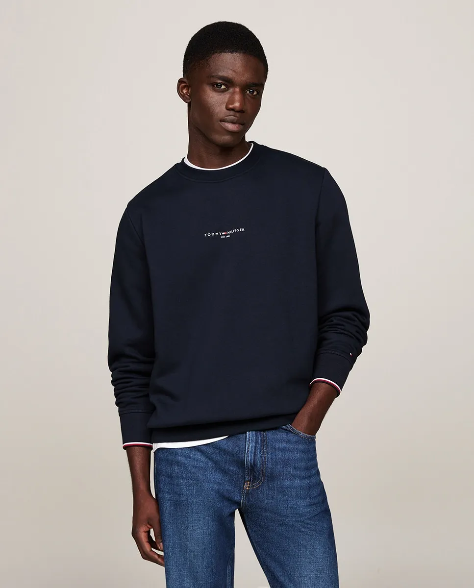 

Мужская толстовка с круглым вырезом и корпоративной символикой Tommy Hilfiger, темно-синий