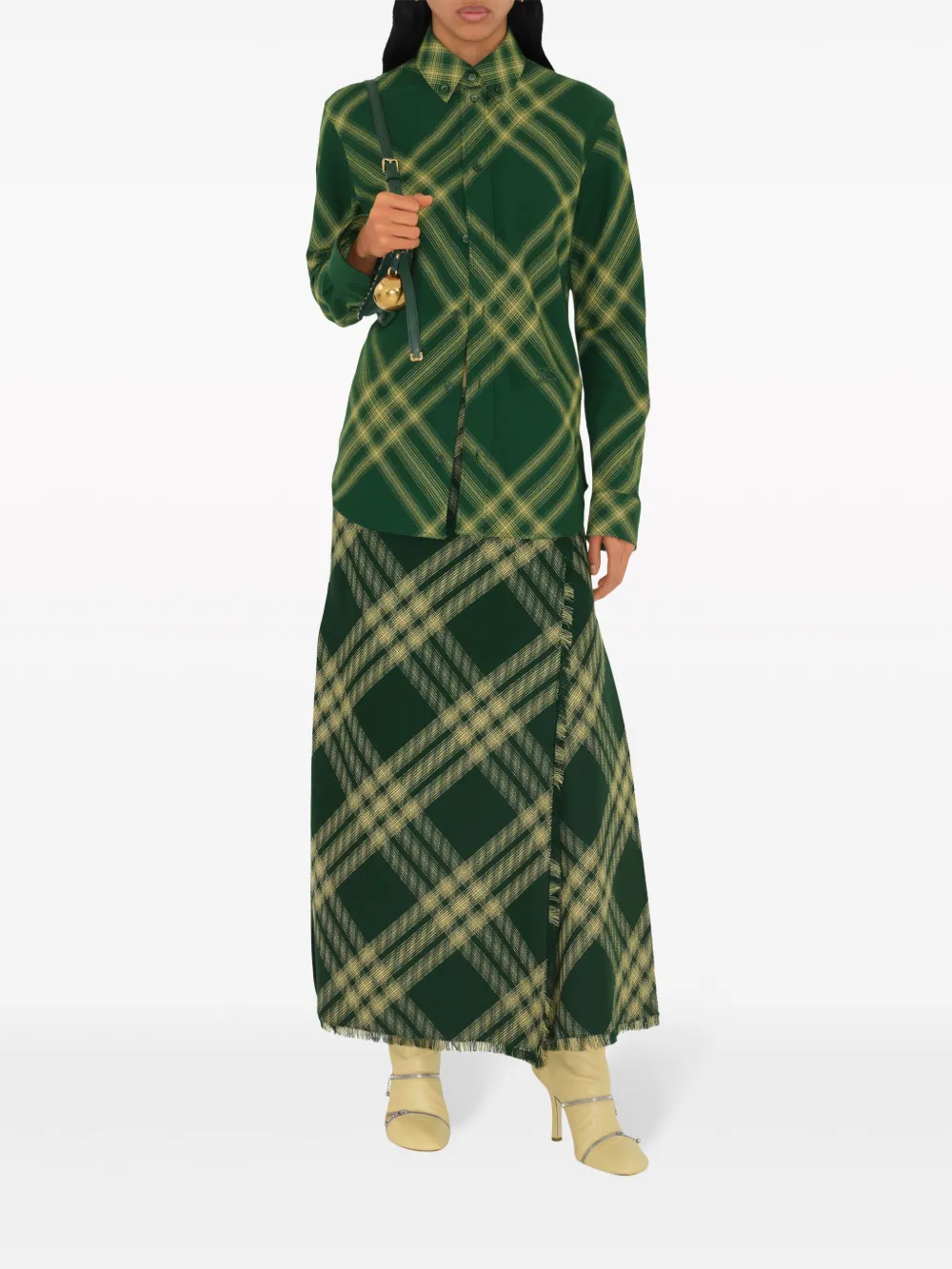 Рубашка Burberry в клетку, шерстяная, зеленый — фото 2