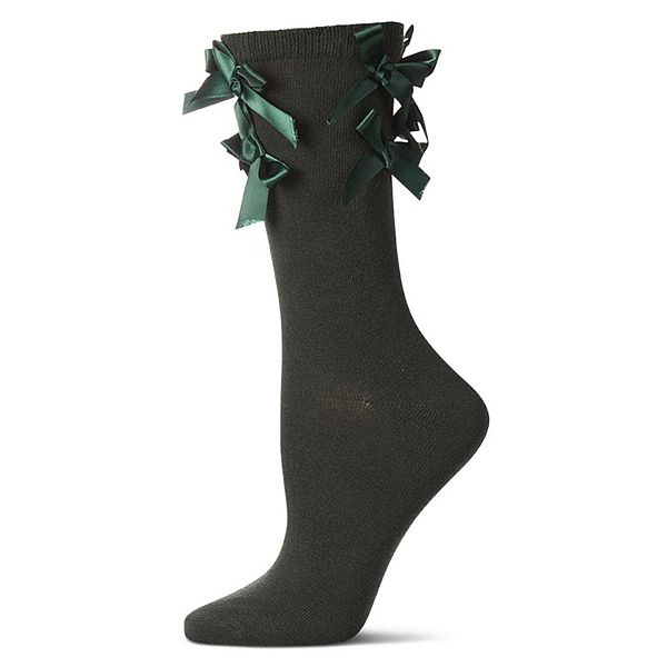 

Женский хлопковый носок с несколькими вязаными бантами Memoi, Pine Green