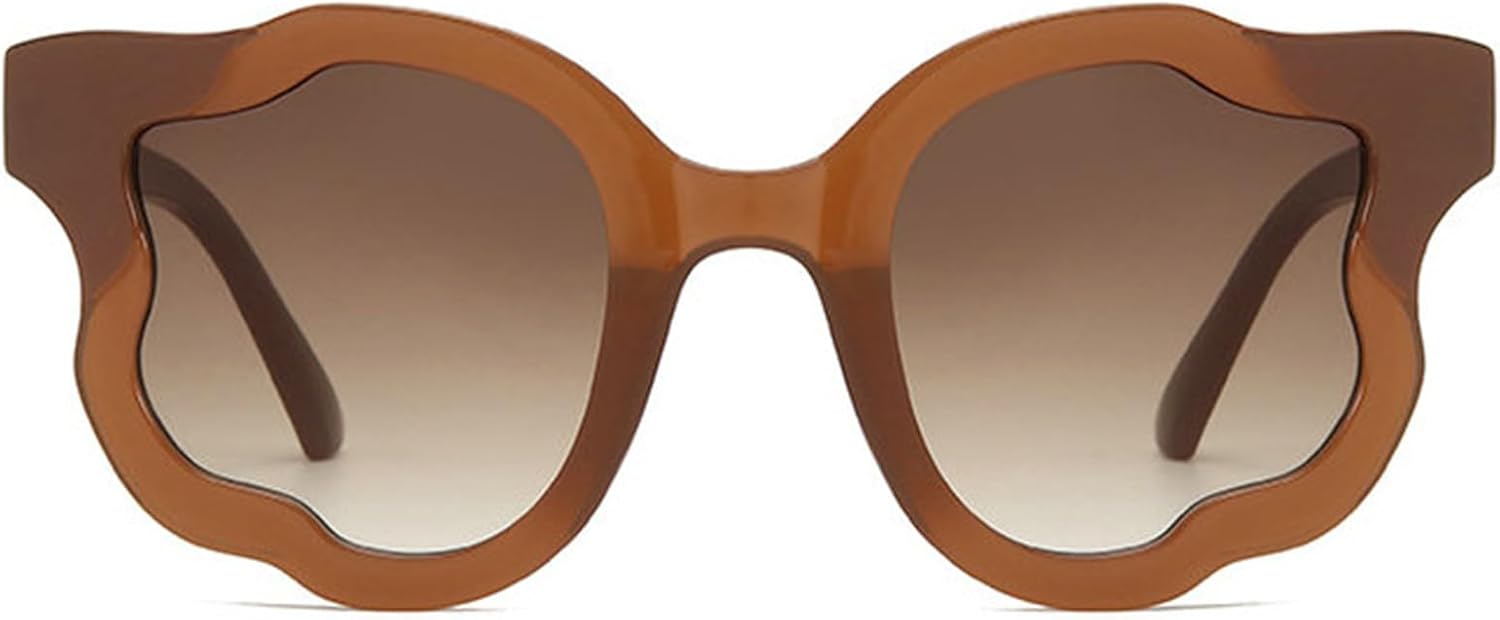 

Willochra Большие круглые панк-солнцезащитные очки для женщин в крупной оправе, 2024 год, роскошные очки с неровной волнообразной формой и цветочным рисунком, модель F28, Brown