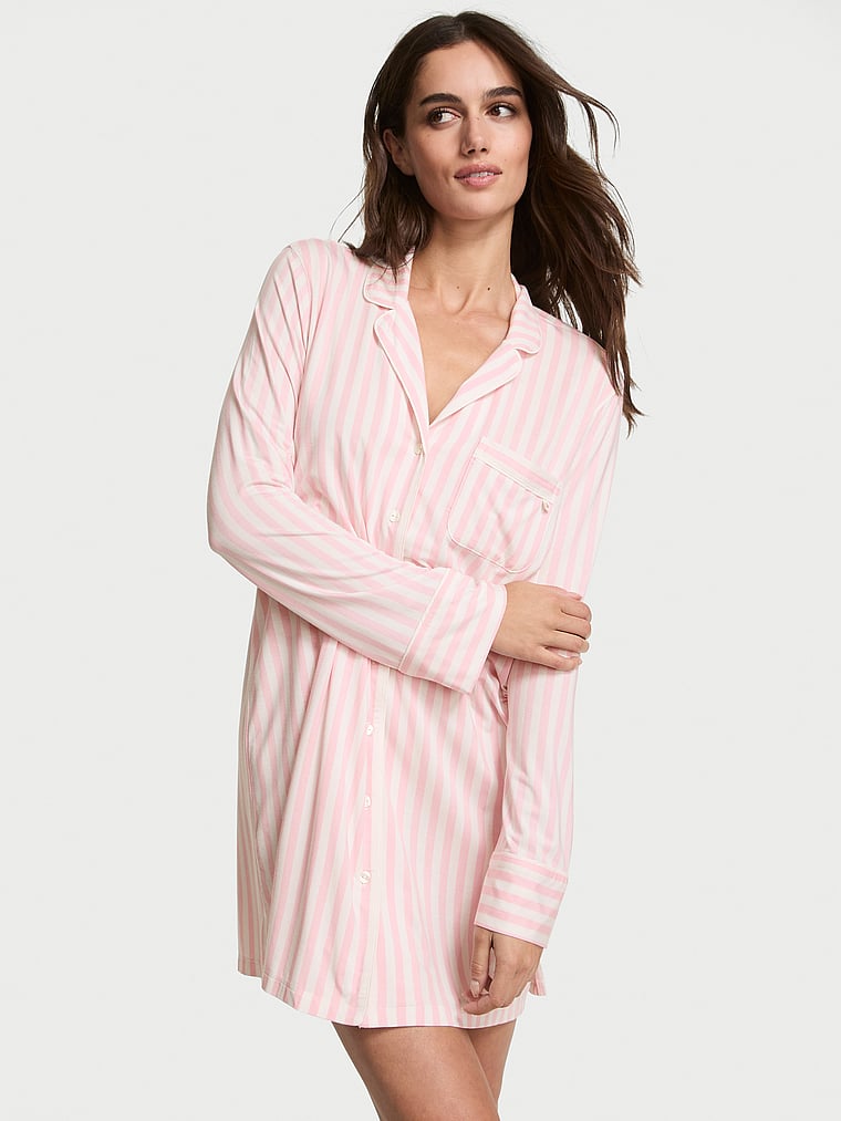 

Мягкая модальная ночная рубашка с пуговицами спереди Victoria'S Secret, цвет pretty blossom stripes