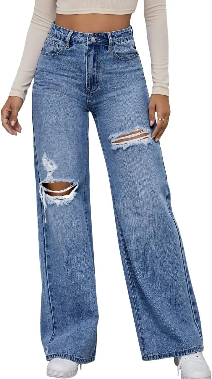 

WDIRARA Женские джинсы с высокой талией, рваные и широкие