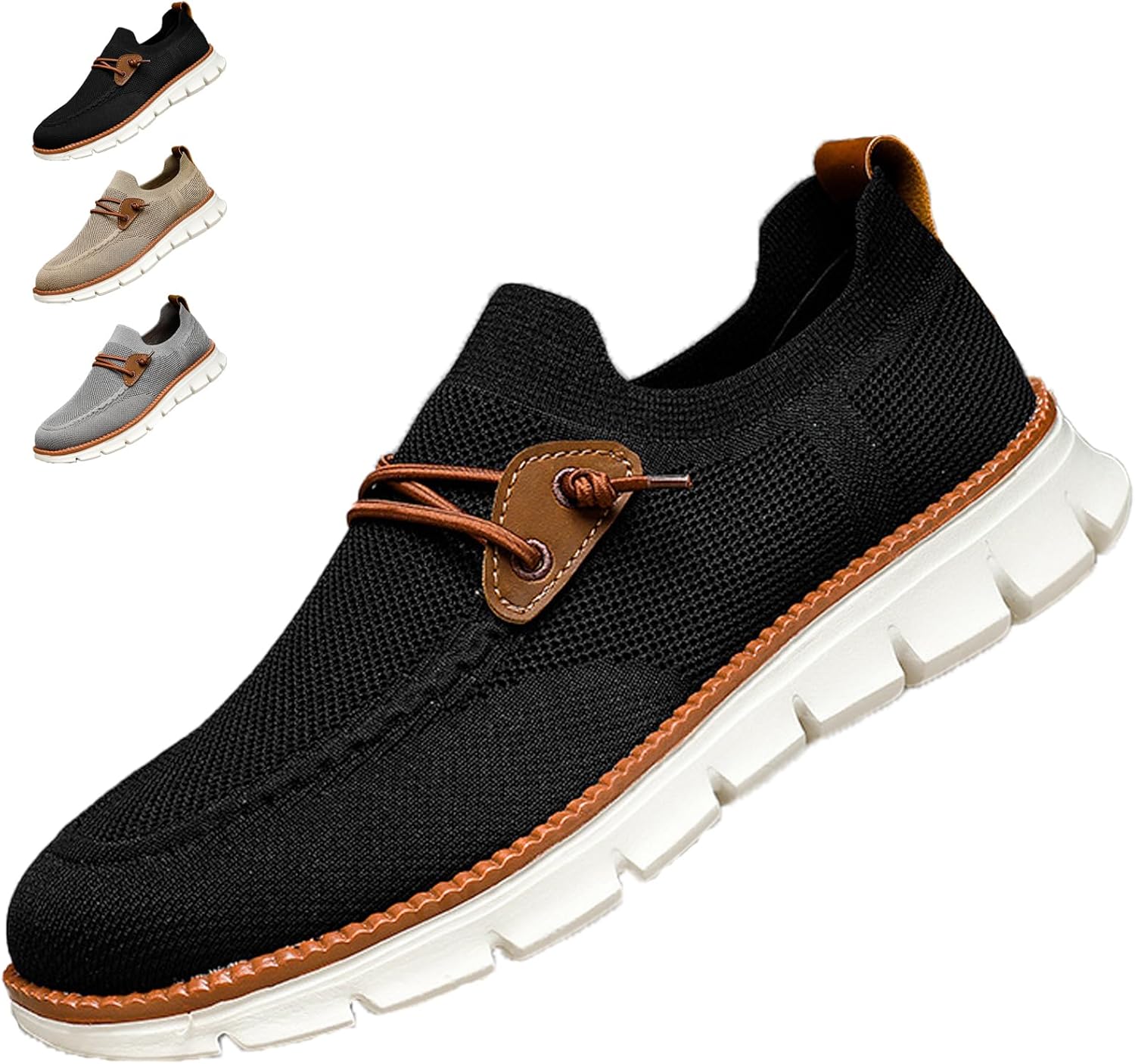 

Мужские вязаные сетчатые босоножки AMAZIDEAL, повседневные кроссовки на шнуровке, удобные слипоны, легкие, дышащие, для вождения, черный