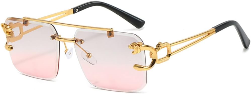 

Модные металлические солнцезащитные очки без оправы с леопардовым принтом для женщин и мужчин, роскошные солнцезащитные очки с двойным оправом и защитой от УФ-излучения UV400 TYUVIVO, Gray Pink