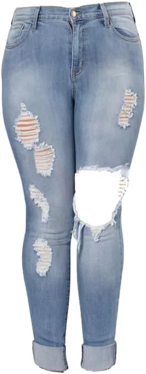 

Andongnywell Plus Size рваные джинсы Women Slim Skinny Denim Jean High Waist