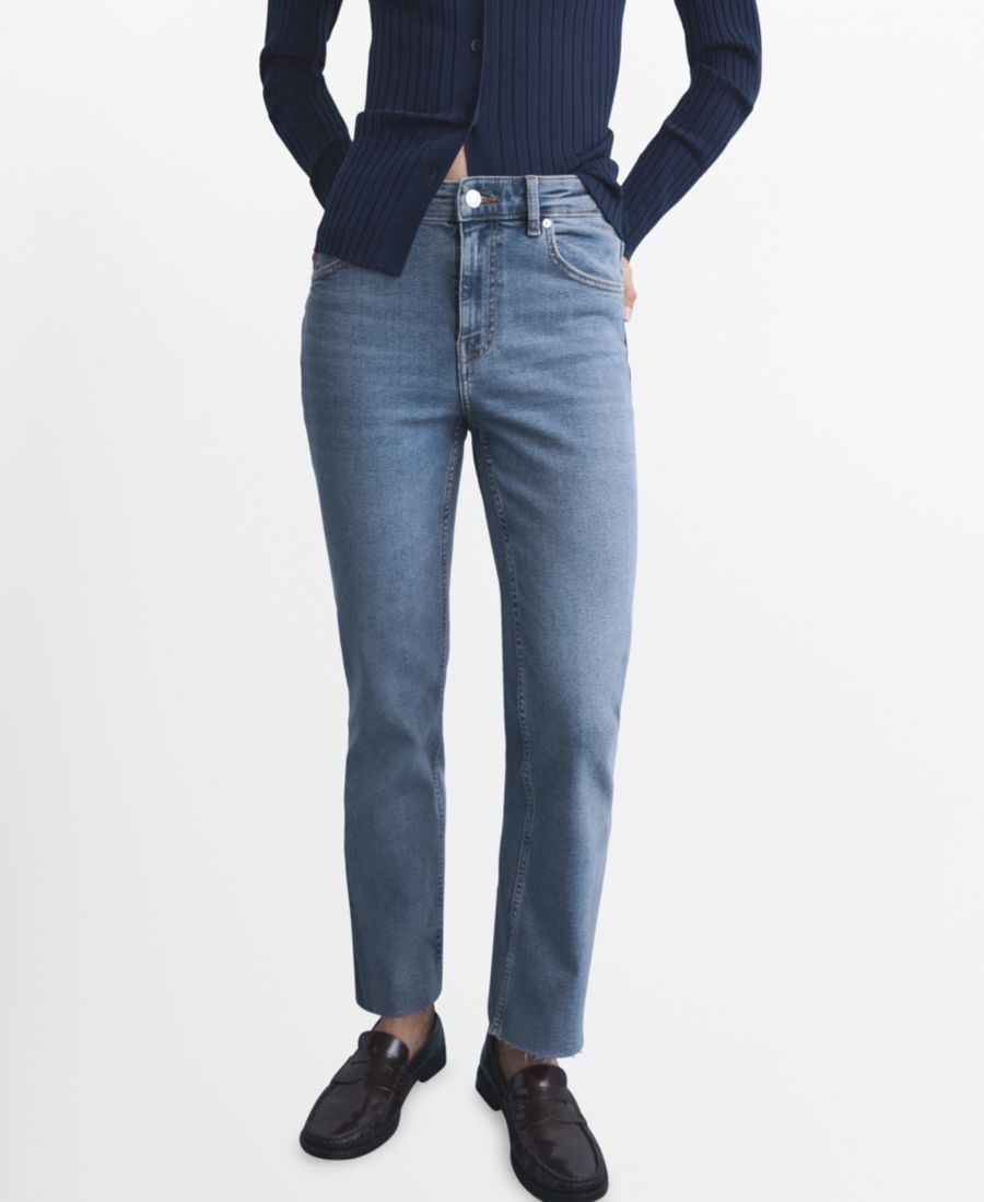 

Женские укороченные джинсы-клеш цвета сиены MANGO, Medium Blue