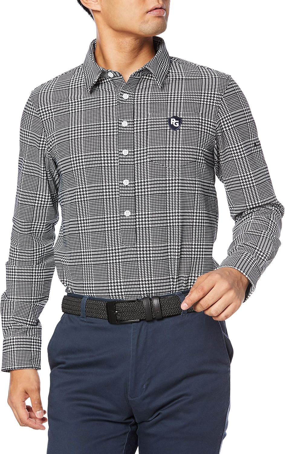 

Мужская рубашка-поло с длинным рукавом Perry Gates 053-0261903, классический тип, плотность ткани 46G Solo Curriculo, с принтом в виде саржи Pearly Gates, синий