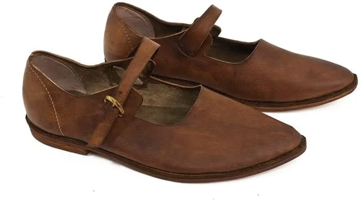 

Средневековые кожаные ручные плоские туфли, плоские сандалии с пряжкой, обувь, коричневые летние туфли Generic