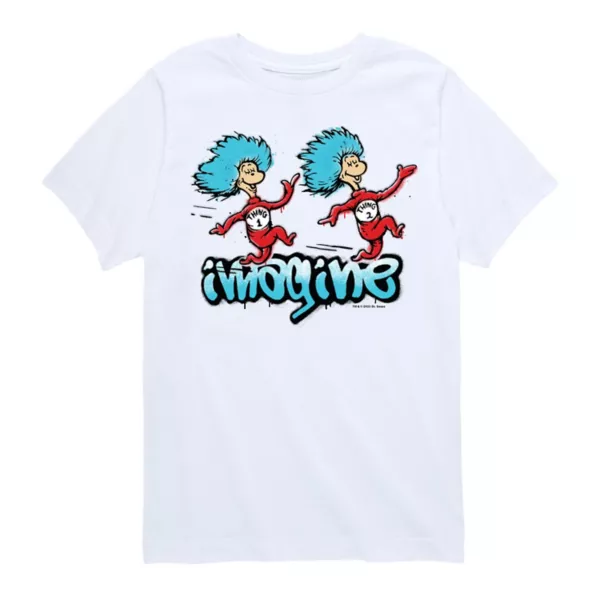 

Футболка с принтом "Ты да я, плюс компания" для мальчиков 8-20 Dr Seuss Thing 1 и Thing 2 Licensed Character, белый