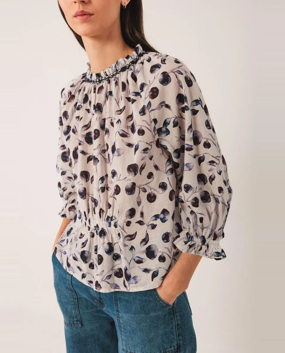 

Блузка с французскими рукавами и круглым вырезом Indi & Cold, темно-синий