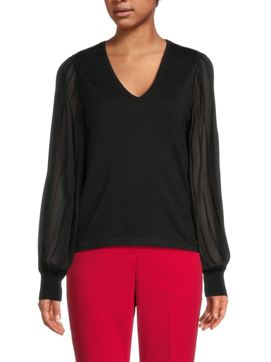 

Топ с плиссированными рукавами Calvin Klein, черный