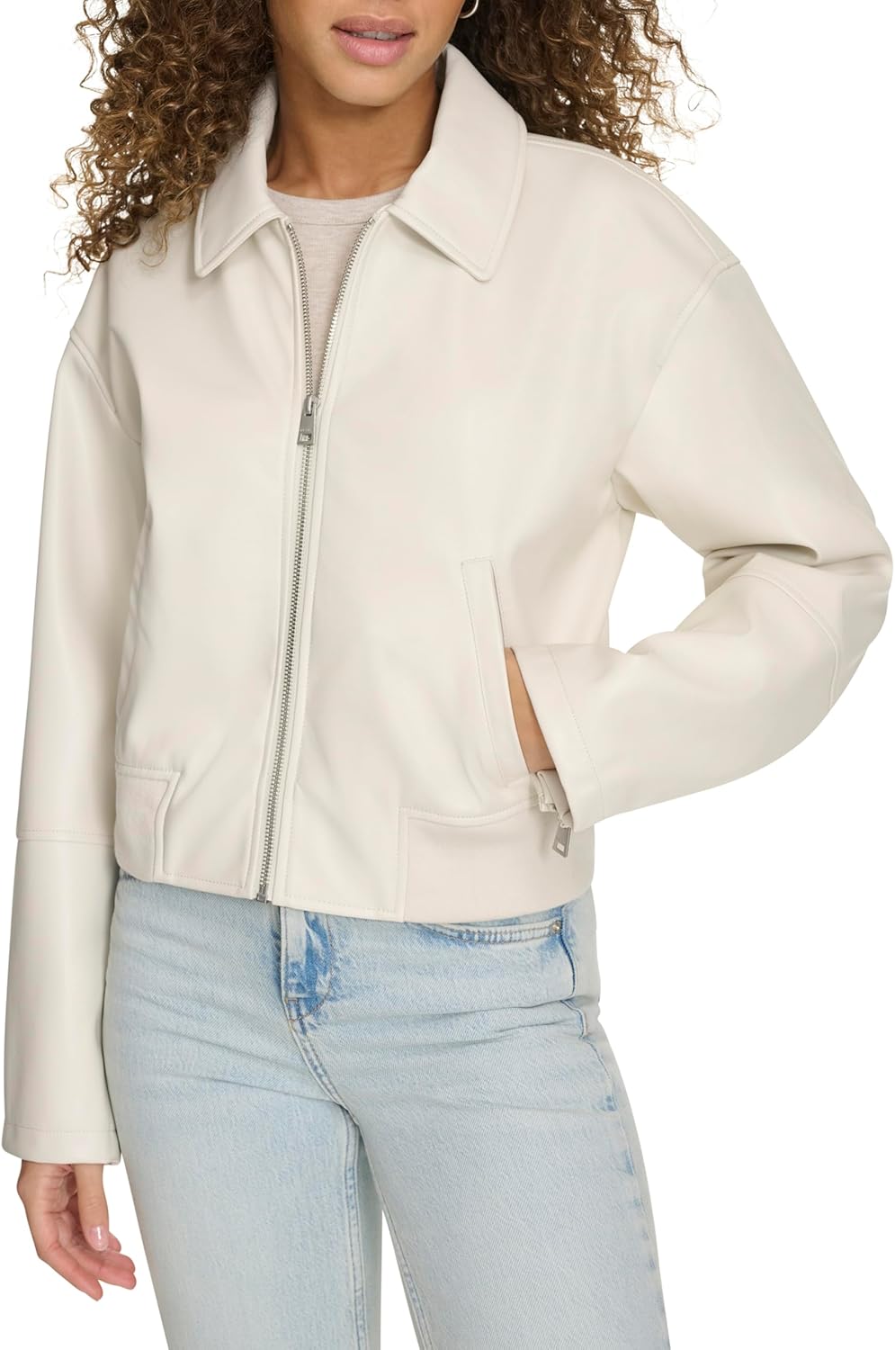 

Levi's Женская куртка-бомбер из искусственной кожи с отложным воротником, Oyster