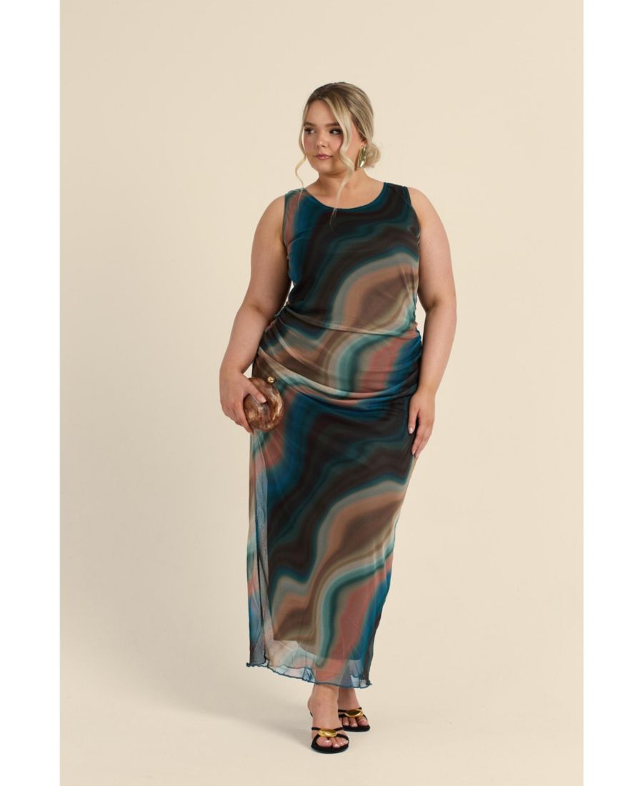 

Женское платье-мидакси без рукавов из сетчатой ткани с вихревым принтом FASHION-SZN CURVE, Brown