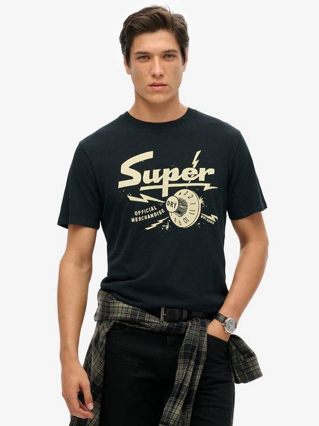 

Футболка с графическим рисунком ретро-рокера Superdry, цвет Jet Black/White
