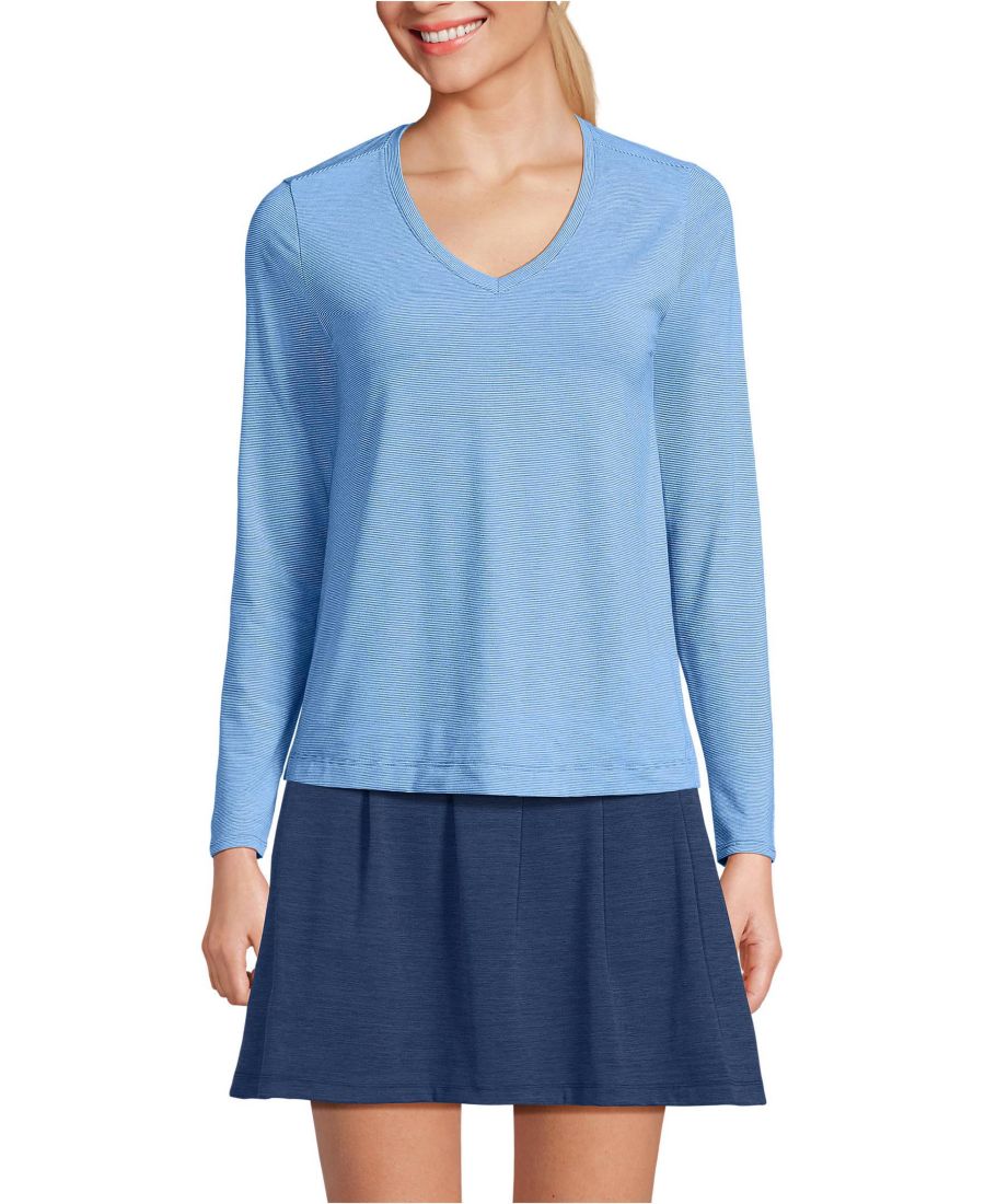 

Женская спортивная футболка с длинными рукавами Power Performance Lands' End, Vista blue pinstripe