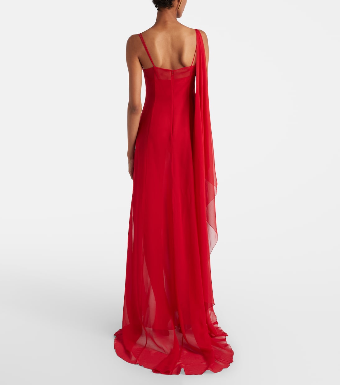 Асимметричное драпированное платье из шелкового жоржета Blumarine, Lipstick Red — фото 3