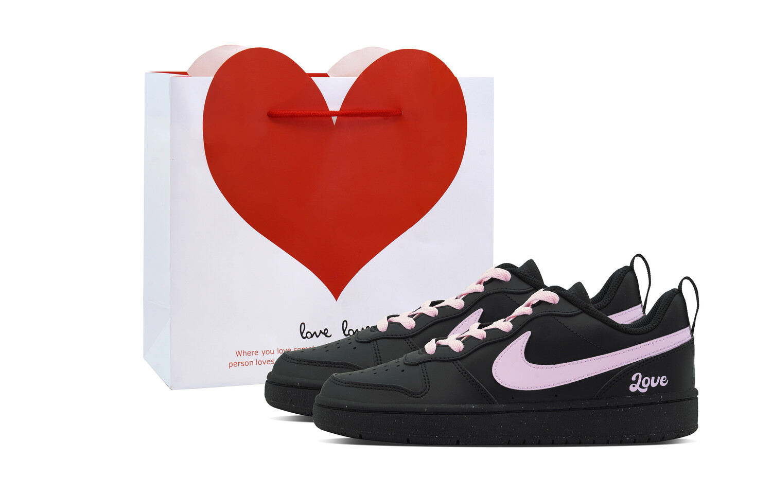 

Кроссовки Nike Court Borough Skateboard Shoes Women's Low-Top Black Pink, черный/розовый