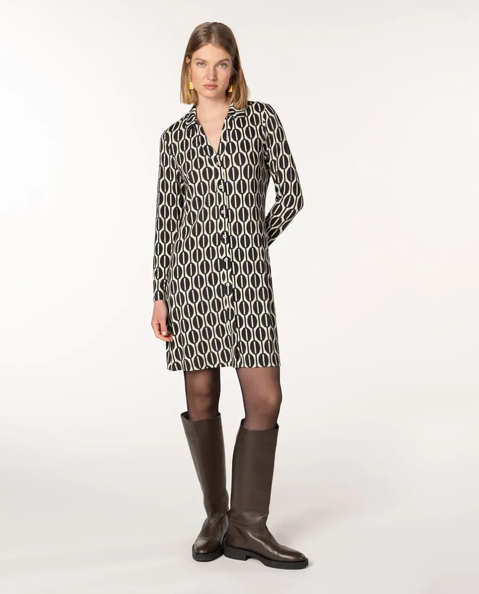 

Платье-рубашка с длинными рукавами и геометрическим узором Naulover, черный