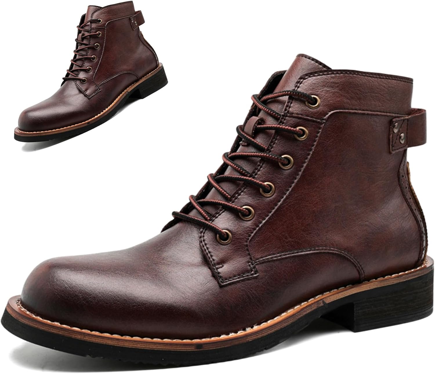 

Мужские кожаные ботинки NXNBHSL с круглым носком, модели Чукка, на щиколотку, модные, удобные, с шнуровкой, массивным каблуком, противоскользящие, мотоциклетные, боевые, для работы, свадьбы и официальных мероприятий, коричневый