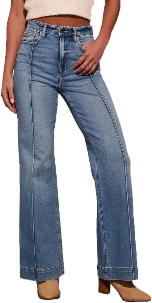 

Женские джинсы Wide-Leg Mid Waist Washed Distressed Patchwork Straight Leg cffvdiz