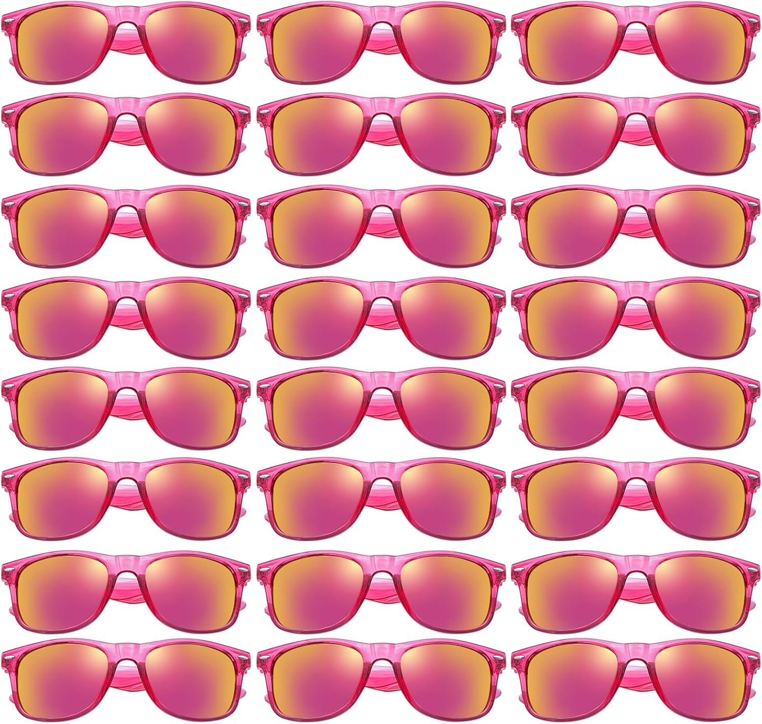 

Оптовая продажа солнцезащитных очков в стиле ретро 80-х и 90-х годов с неоновыми элементами, прозрачной оправой и зеркальными линзами, в упаковке 12/24 штуки, для мужчин и женщин Geopty, 24 Hotpink