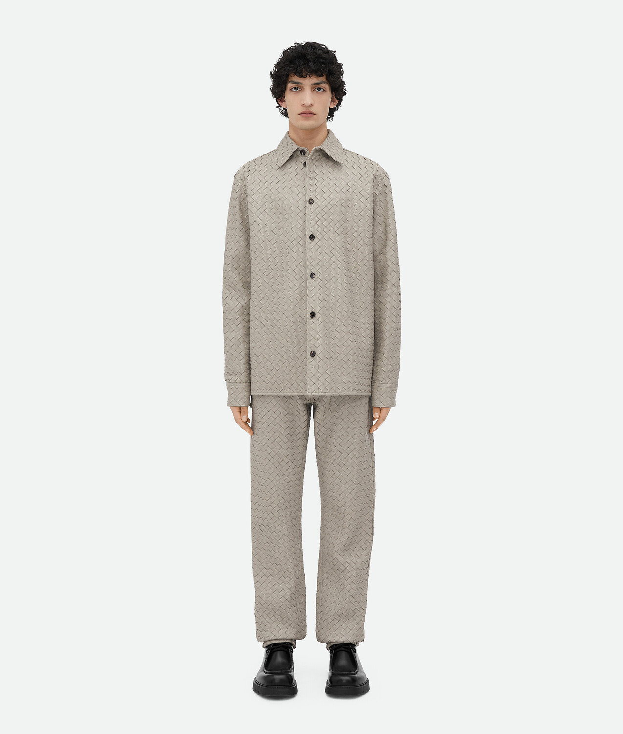 

Рубашка из кожи Intrecciato с эффектом свободного покроя Bottega Veneta