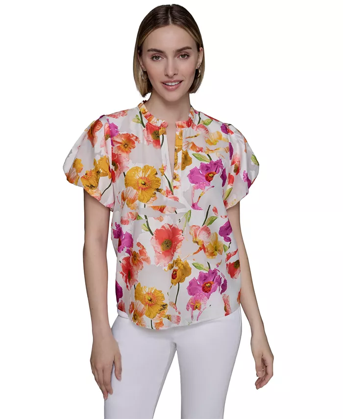 

Женская блузка с цветочным принтом и рукавами-крылышками KARL LAGERFELD PARIS, белый