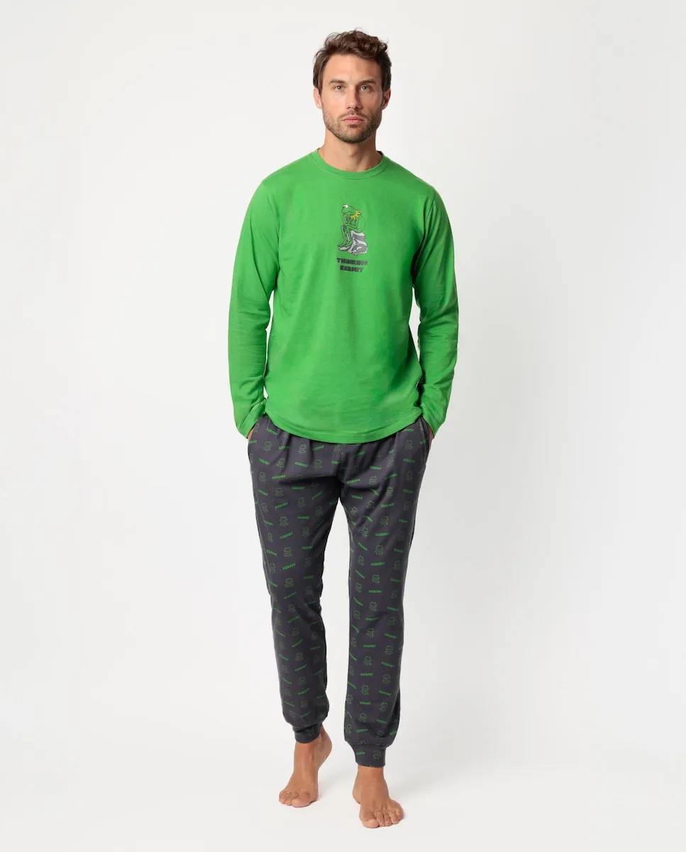 

Длинная мужская пижама из зеленого хлопкового трикотажа Disney
