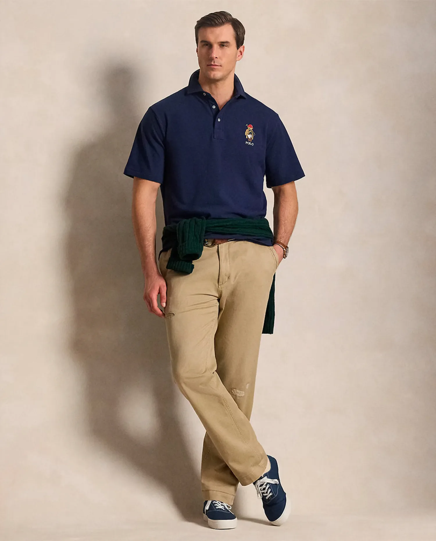 Мужская хлопковая футболка поло с медвежонком Polo больших размеров Polo Ralph Lauren, темно-синий — фото 2